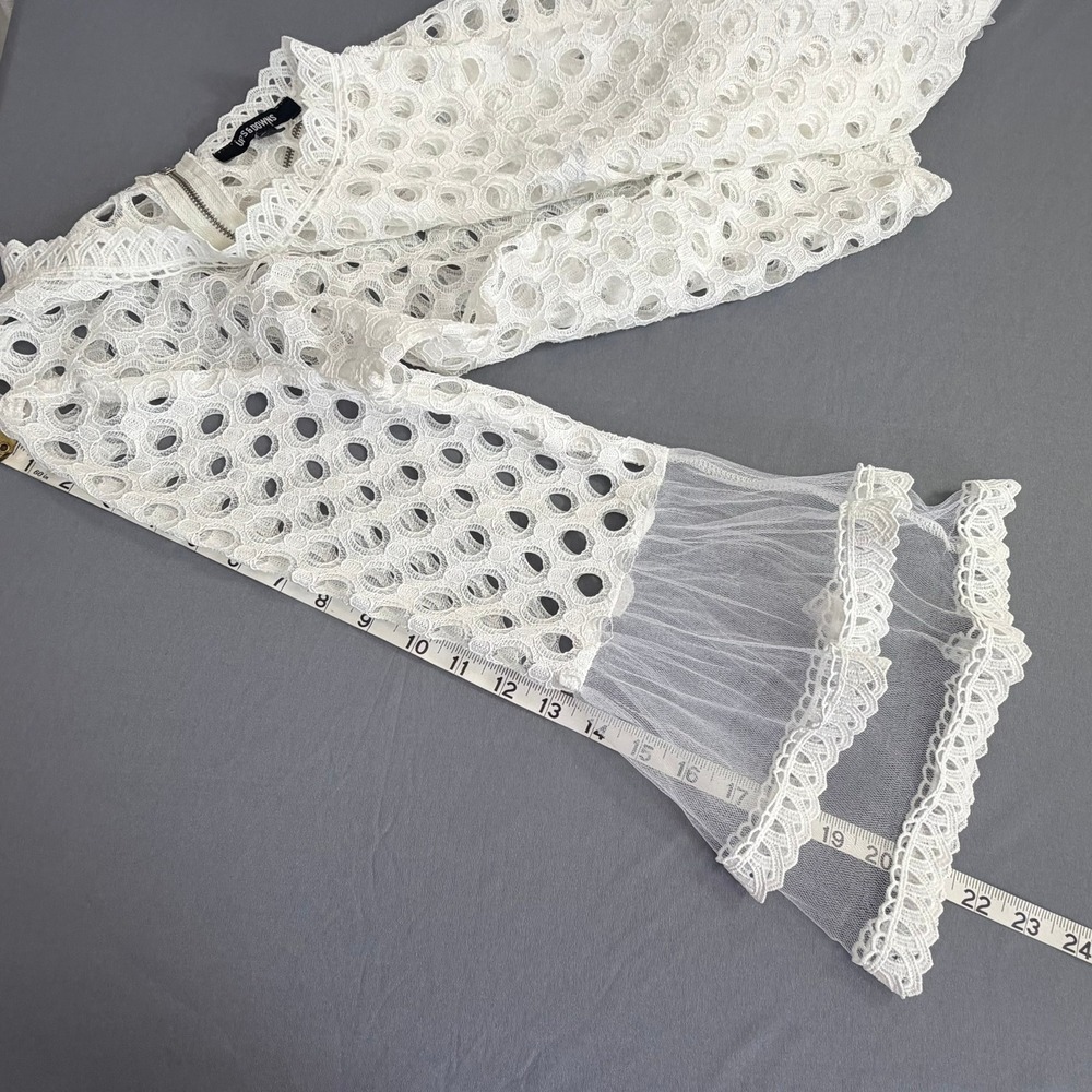White Eyelet Lace Sheer Top Lrg Bell Sleeve Tulle Victorian Romantic Cottagecore - Picture 4 of 9